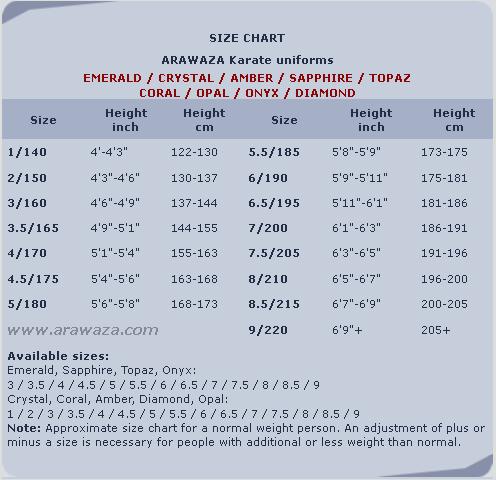 Seishin Gi Size Chart